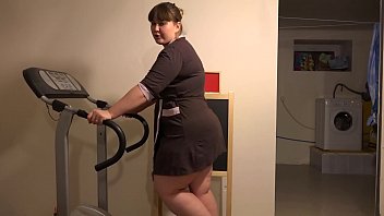 Exciting fitness with a sex toy in the anal hole and shaking a thick butt. And the excitement of stripping naked in a public place.